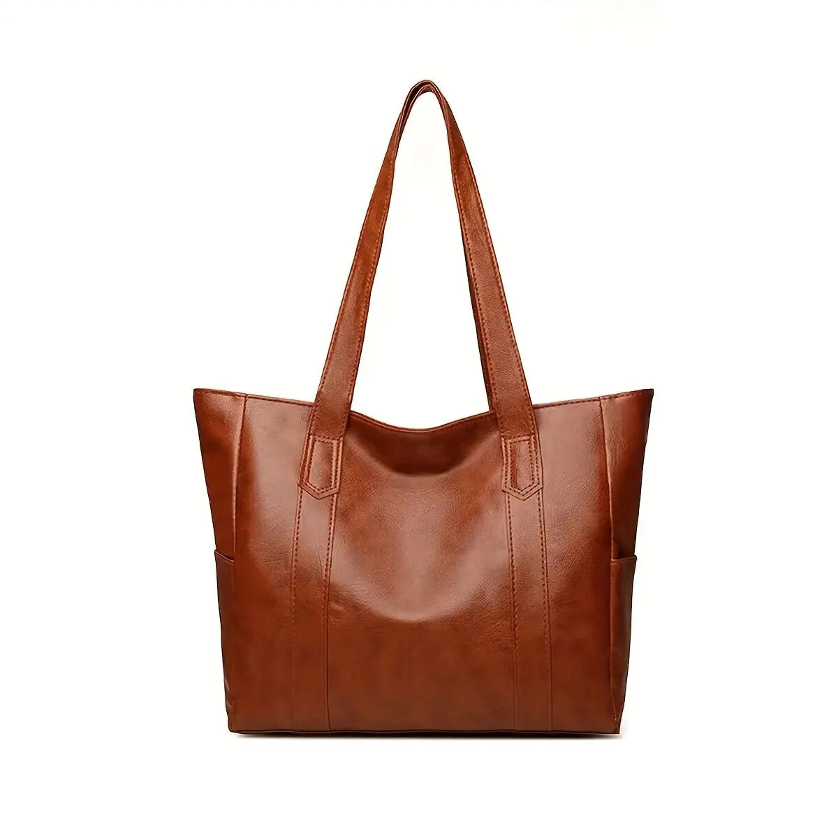 Model carrying vintage retro tote handbag with casual outfit