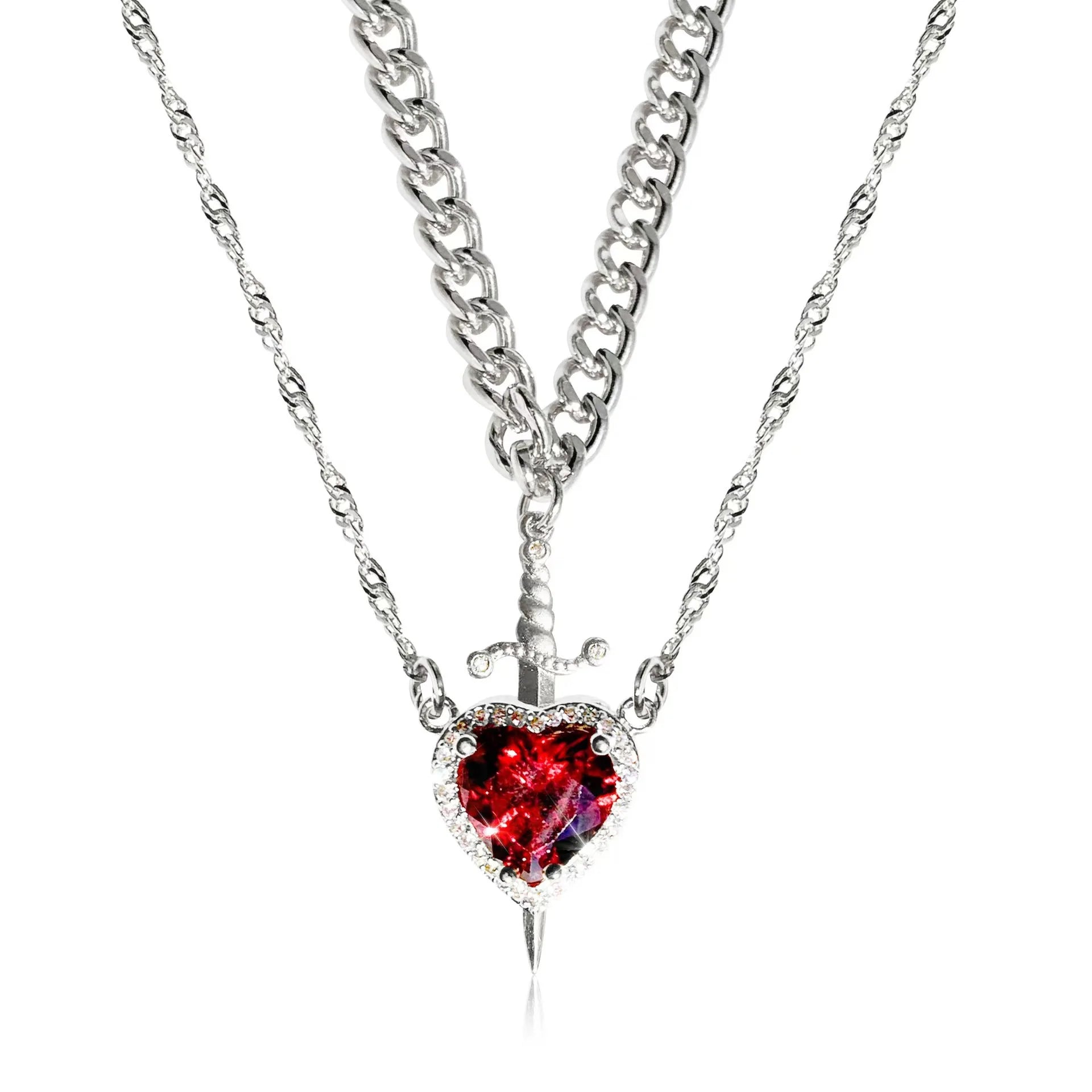 Double Layer Butterfly Necklace and Heart & Sword Couple Necklaces a delicate chain. 