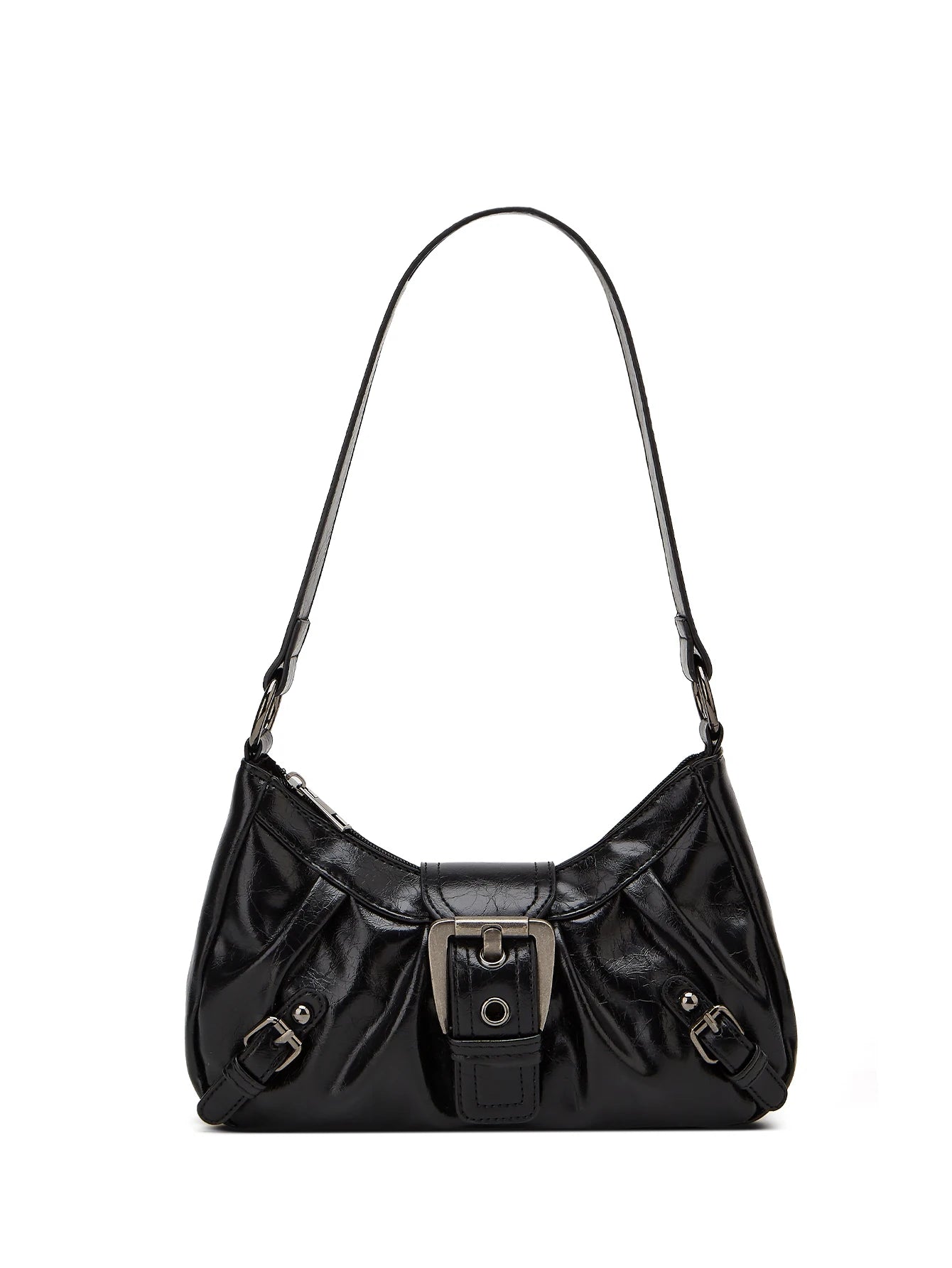 Y2K retro rivet shoulder bag in black leather
