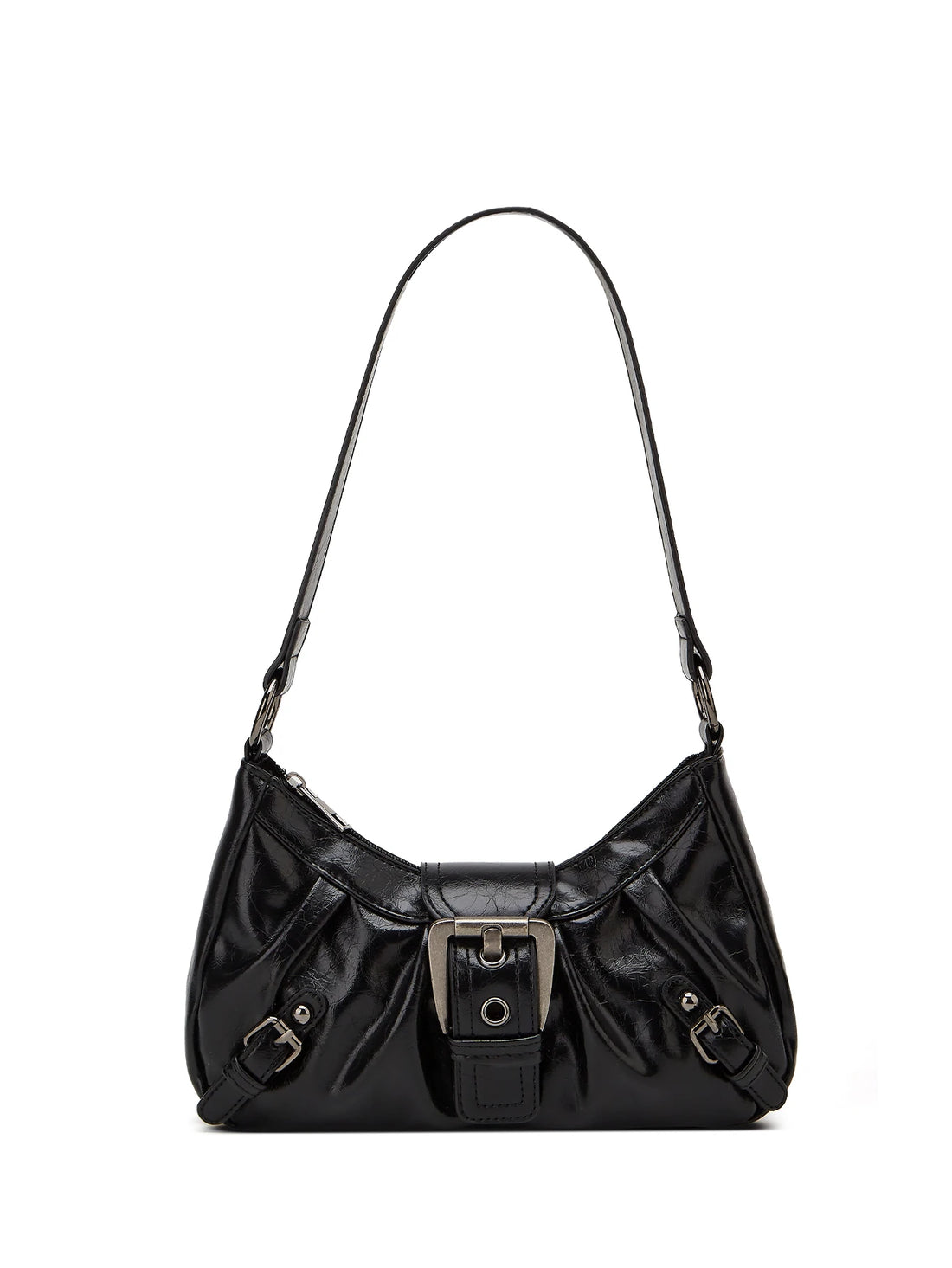 Y2K retro rivet shoulder bag in black leather