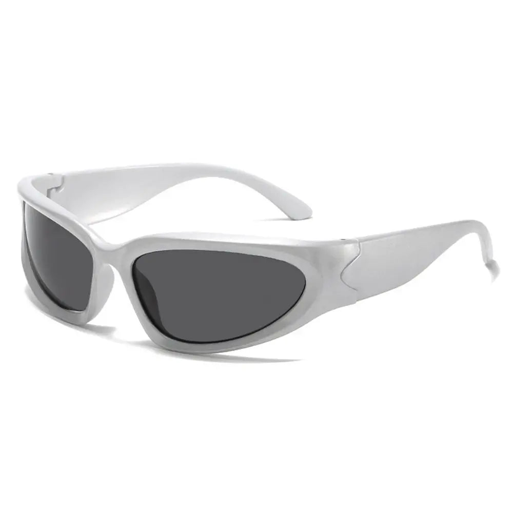Futuristic Y2K Sport Shades with silver wraparound frame