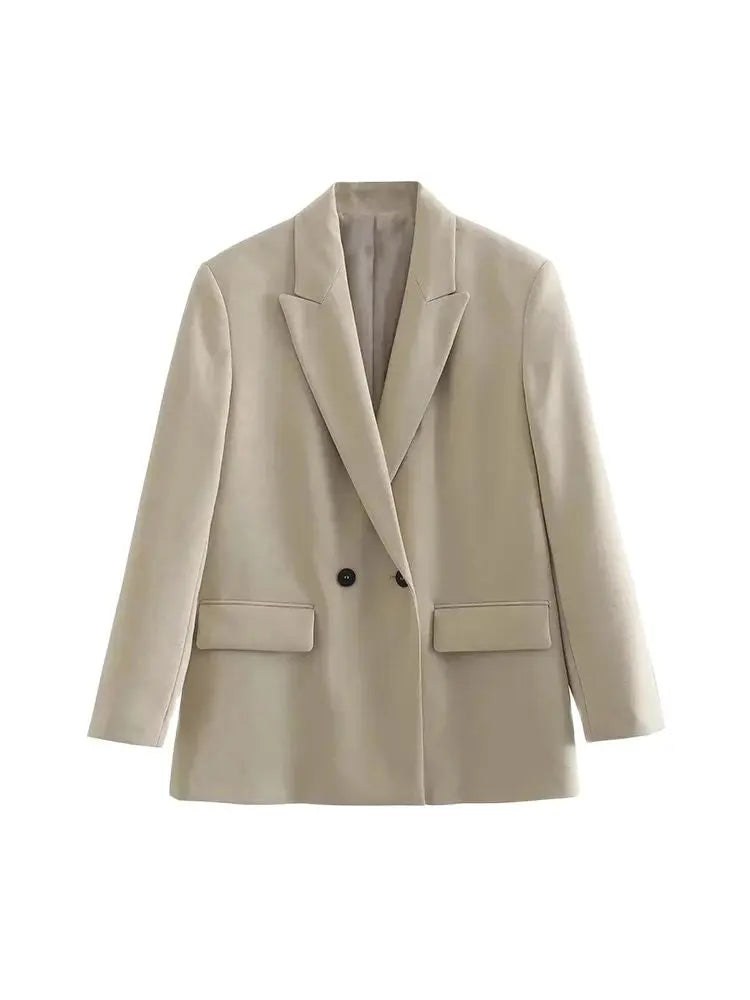 Beige blazer on a white background wth Vintage Chic Blazer Coat