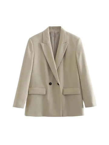 Beige blazer on a white background wth Vintage Chic Blazer Coat