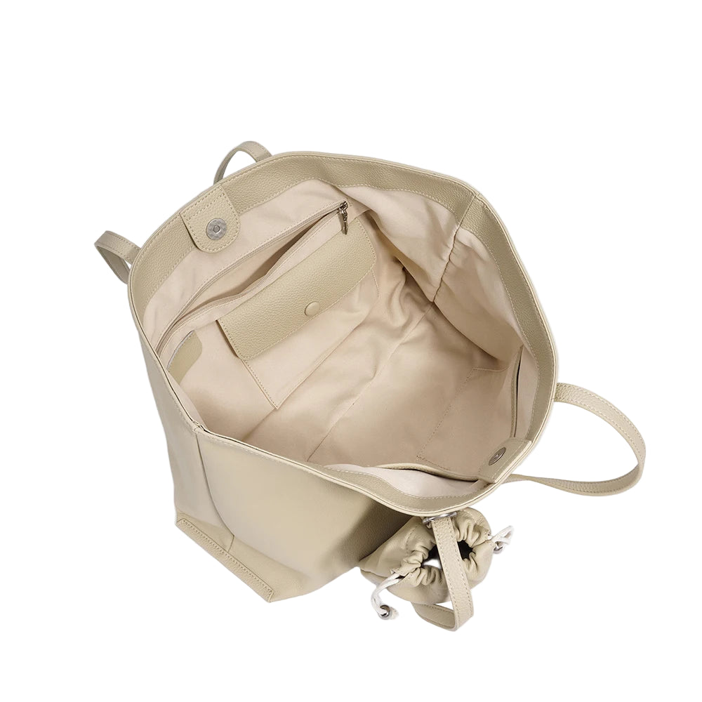 Beige backpack on a white background