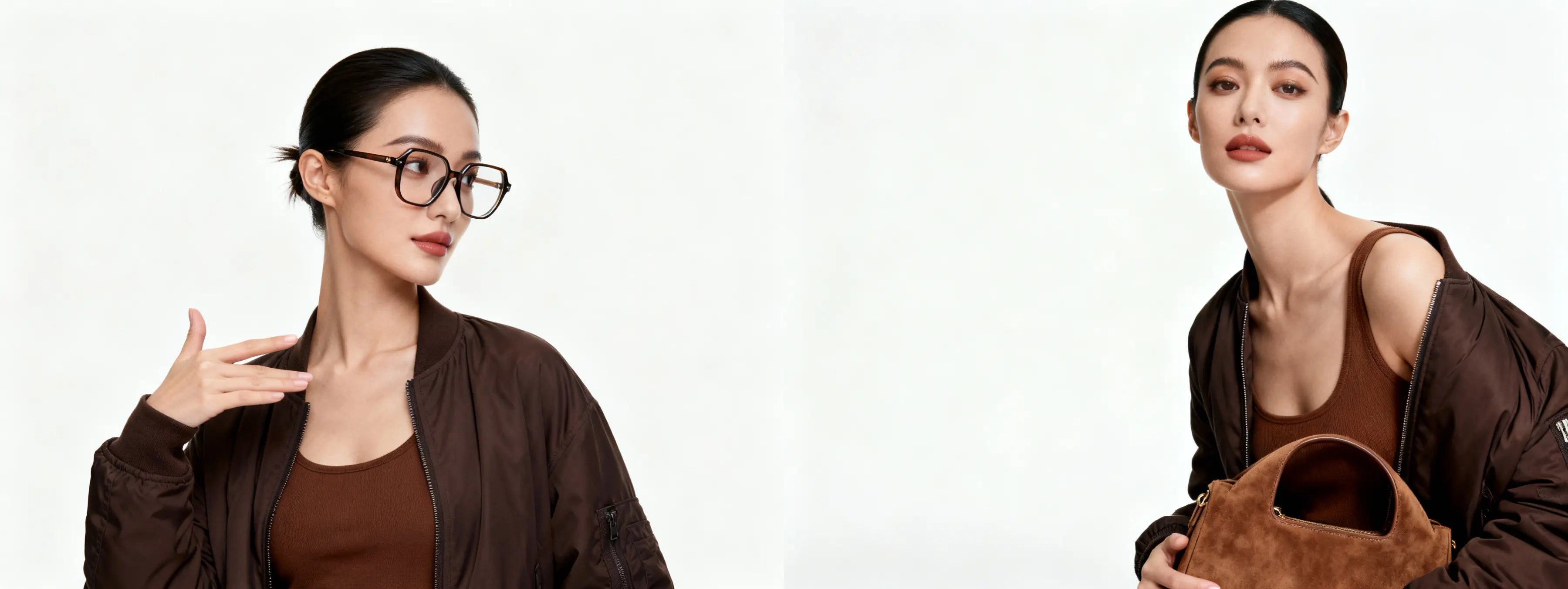 Woman holding a brown handbag against a white background1621243260e1af0c20-0